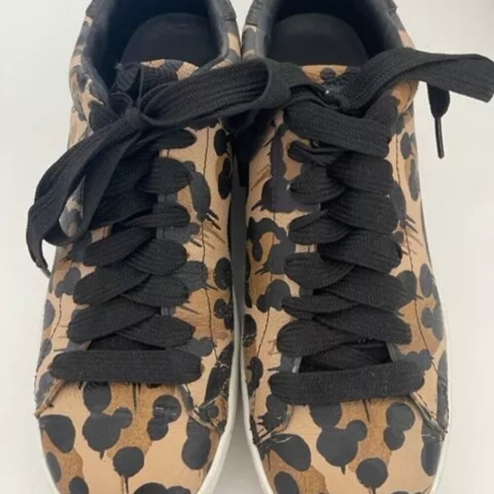 COACH Pebble Leather Wild Beast Print Natural Black Lace Up Low Top Sneakers 10M